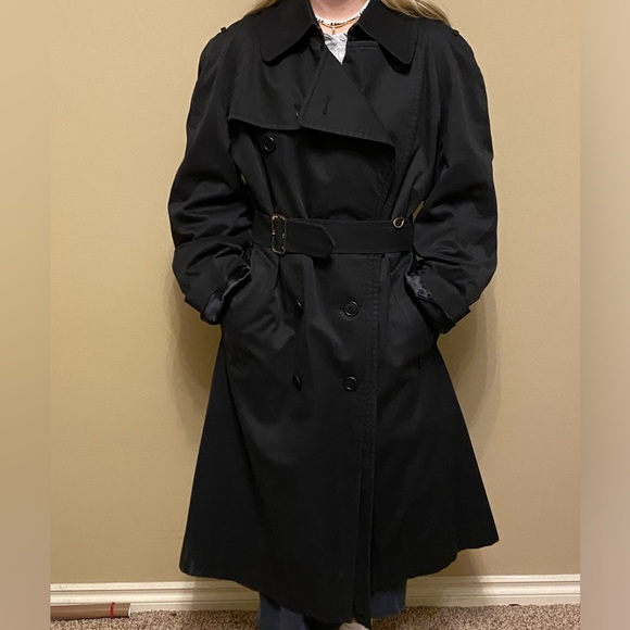 Burberrys Vintage Black 100% Wool Lined Trench Coat - Picture 13 of 15
